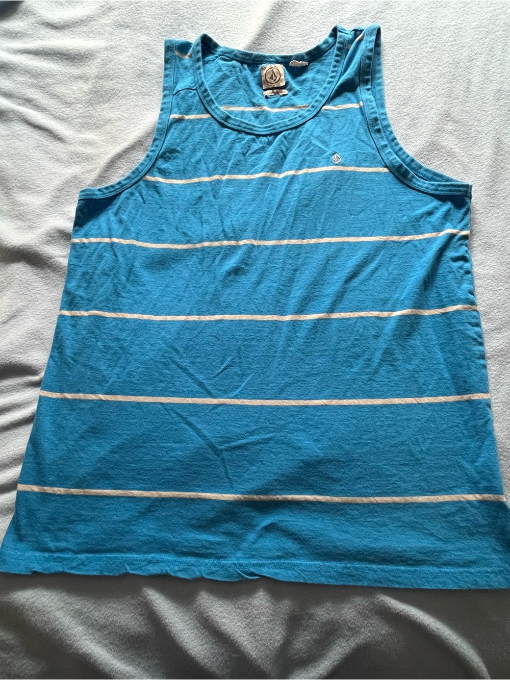 Volcom Blue and White Striped Men’s Tank Top Size X-Large